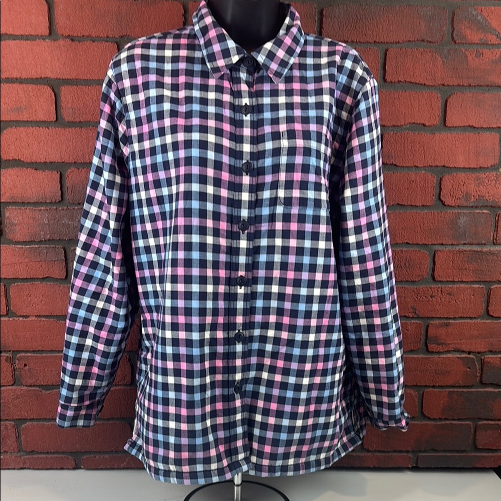 LL Bean Shirt Womens Medium Faux Fur Lined Plaid